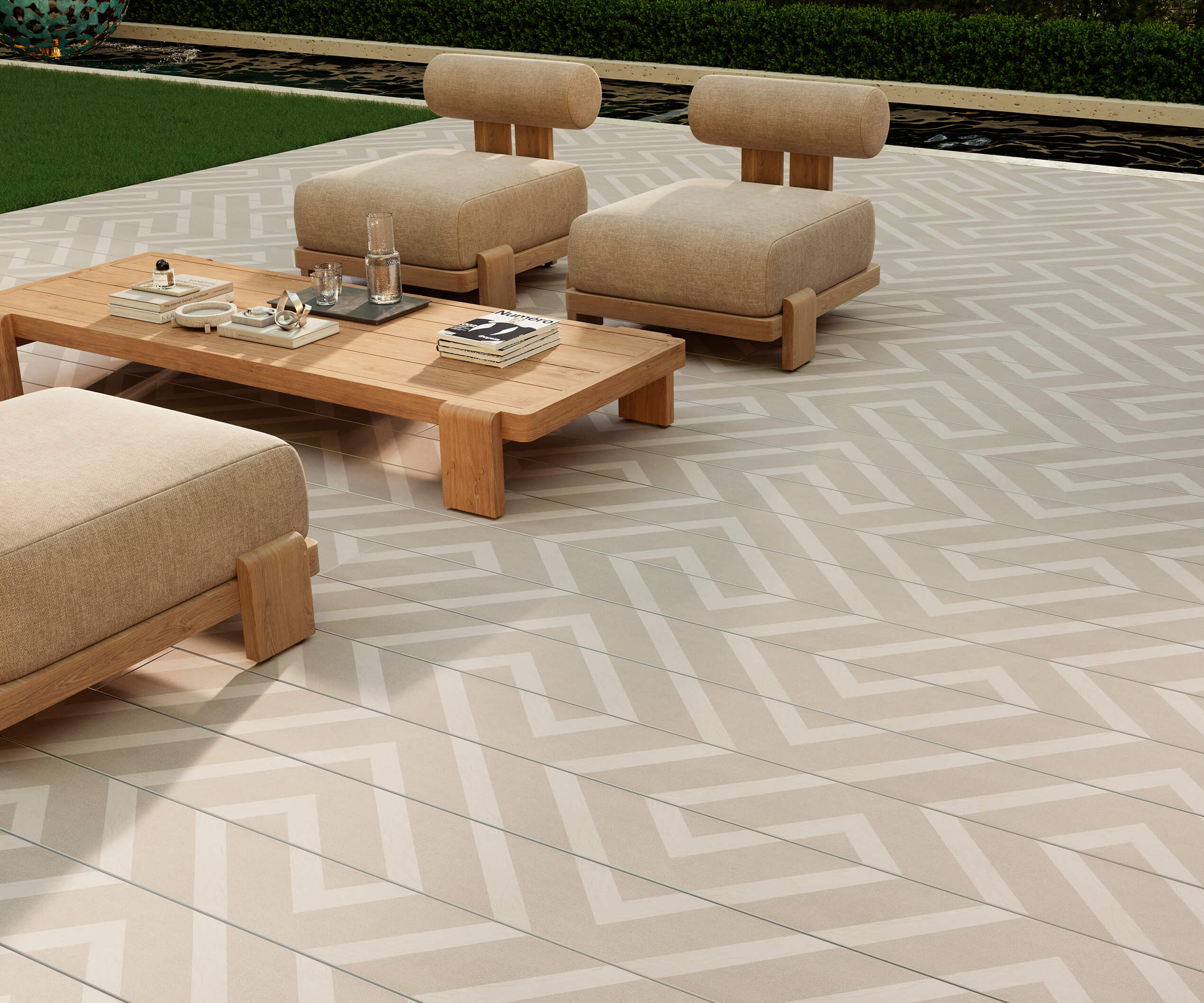 Modello Linear terras met een geometrisch patroon